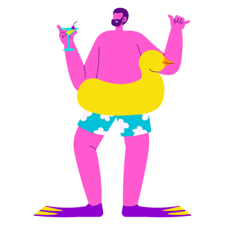 Man enjoying Beach party  Illustration