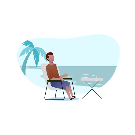 Man Enjoying beach trip  Illustration