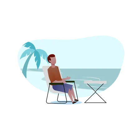 Man Enjoying beach trip  Illustration