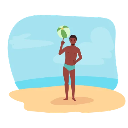 Man Enjoying Beachball Game  Illustration