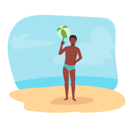 Man Enjoying Beachball Game  Illustration