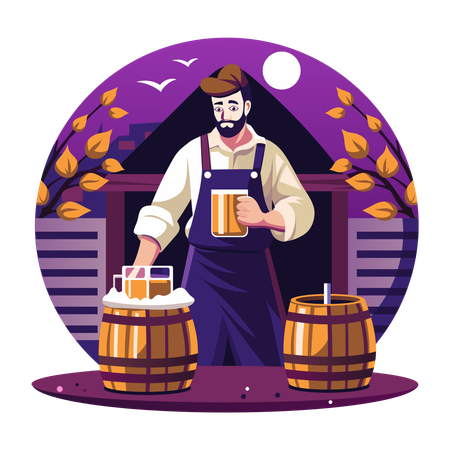 Man enjoying Beer Festival  Illustration