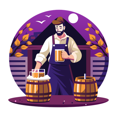 Man enjoying Beer Festival  Illustration