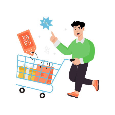 Man enjoying Black Friday shopping  Illustration