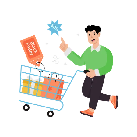 Man enjoying Black Friday shopping  Illustration