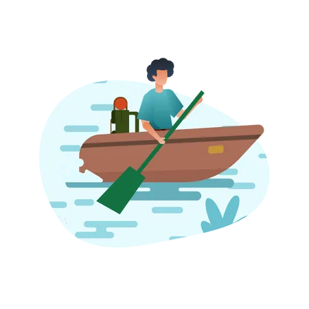 Man Enjoying Boating  Illustration