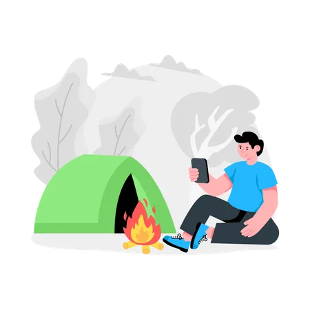 Man enjoying Camping Alone  Illustration