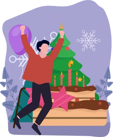 Man enjoying christmas  Illustration