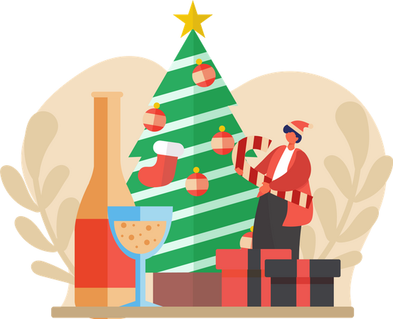 Man Enjoying Christmas Party  Illustration