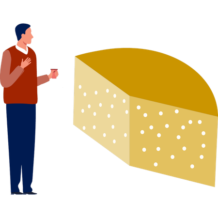 Man enjoying coffee with cheese  Illustration