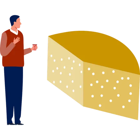 Man enjoying coffee with cheese  Illustration