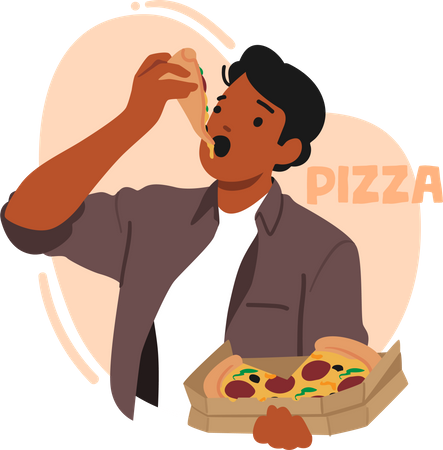 Man enjoying delicious slice of pizza  Illustration