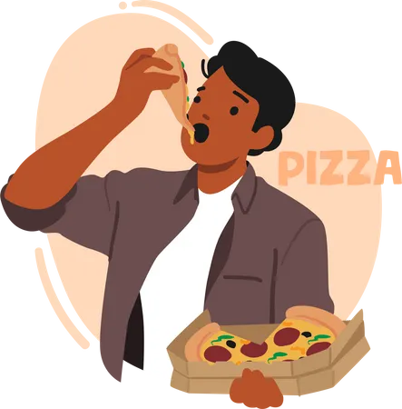 Man enjoying delicious slice of pizza  Illustration