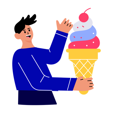 Man enjoying delivered Ice cream  Illustration