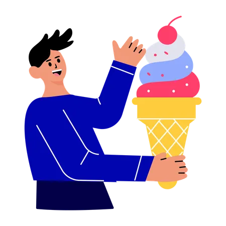 Man enjoying delivered Ice cream  Illustration