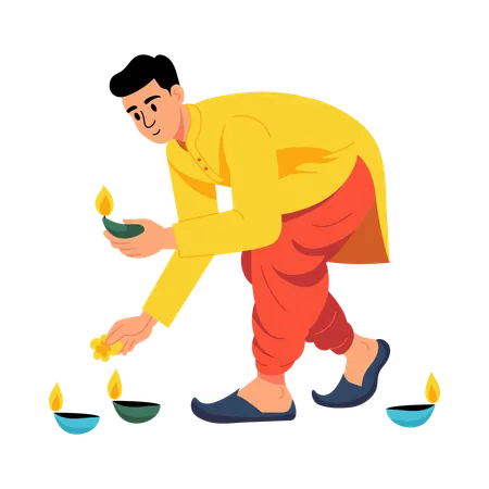 Man enjoying Diwali Celebration  Illustration