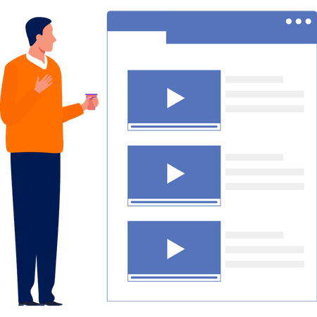Man enjoying drink by watching videos  Illustration