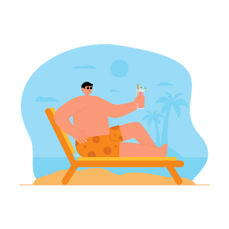 Man enjoying drinks at beach Illustration