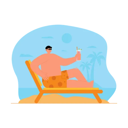 Man enjoying drinks at beach  Illustration