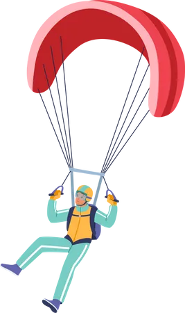 Paragliding Parachute Jumping Extreme Activity Skydiver Recreation Parachutist Character Flying In Sky Jump With Parachute Skydiving Sport Isolated On White Background Cartoon Vector Illustration Illustration