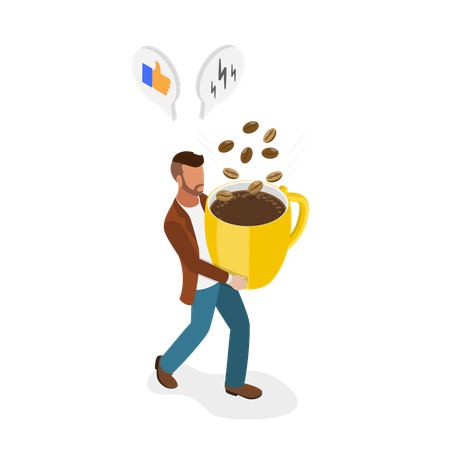 Man Enjoying Favorite Hot Drink  Illustration