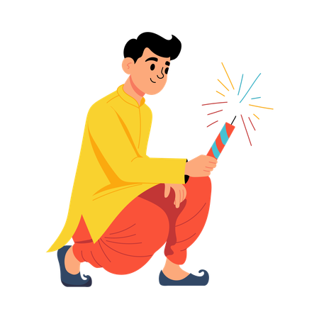 Man enjoying Fire Cracker  Illustration