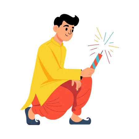 Man enjoying Fire Cracker  Illustration