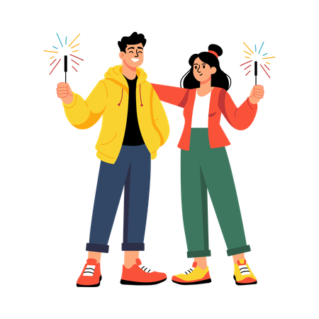 Man enjoying Fireworks Celebration  Illustration
