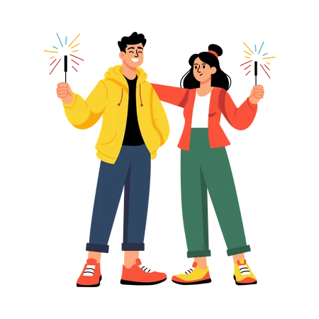 Man enjoying Fireworks Celebration  Illustration