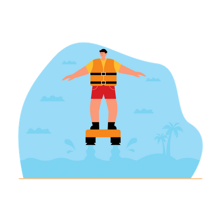 Man enjoying flyboarding at beach  Illustration