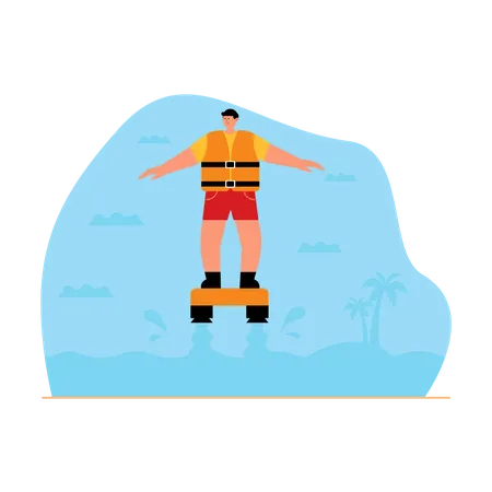 Man enjoying flyboarding at beach Illustration