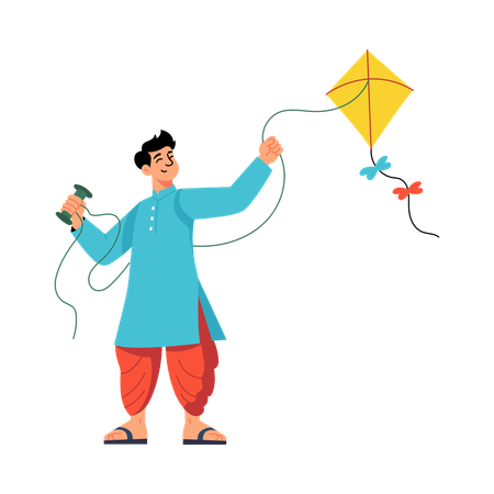 Man enjoying Flying Kite  Illustration