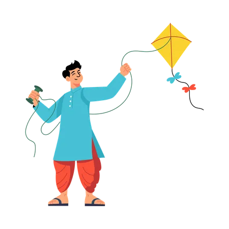 Man enjoying Flying Kite  Illustration