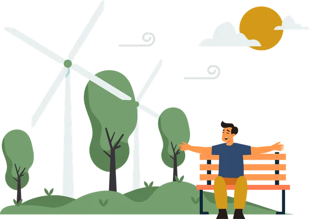 Illustration Man Enjoying Fresh Air In The Park With Visualisations Or Graphic Representations Of The Impacts Of Climate Change On Various Environmental Economic And Social Aspects Illustration