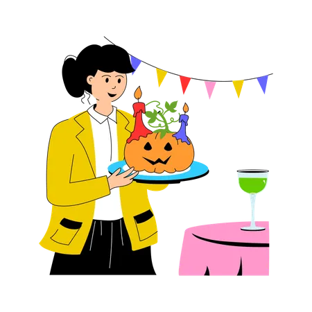 ハロウィンケーキを楽しむ男性  イラスト