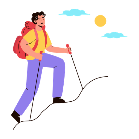 Man Enjoying Hiking Illustration
