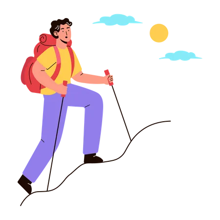 Man Enjoying Hiking Illustration