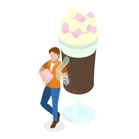 Man enjoying ice-cream cup  Illustration