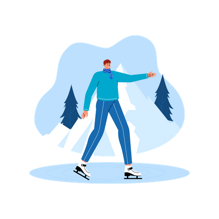 Man enjoying ice skating  Illustration