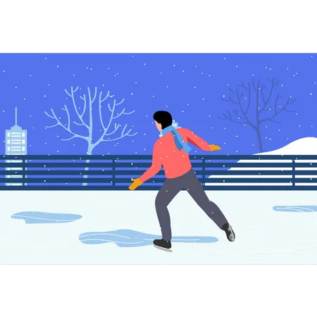 The Boy Is Ice Skating Illustration