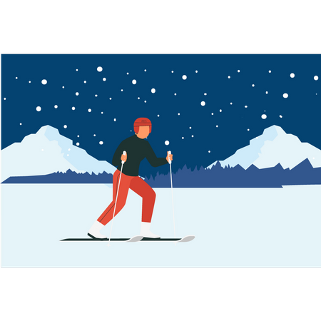 Man enjoying ice skiing Illustration