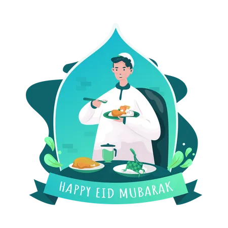 Man enjoying Iftar party  Illustration