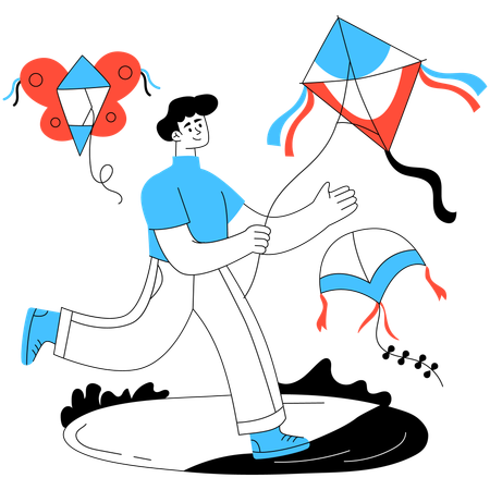 Man enjoying Kite Festival  Illustration
