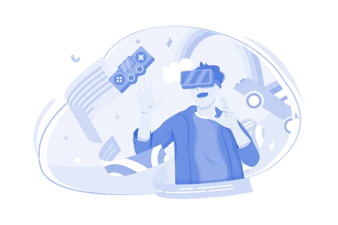 Man enjoying Metaverse VR experience  Illustration