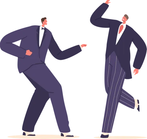 Retro Men Dance Exudes Vintage Charm Characterized By Slick Moves Sharp Suits And A Blend Of Swing And Disco Steps Transporting Characters Back To A Bygone Era Cartoon People Vector Illustration Illustration