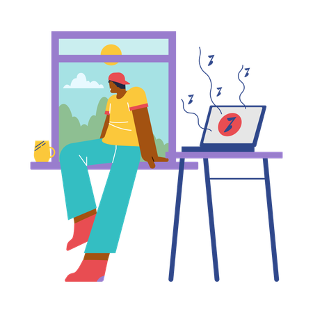 Man enjoying music on laptop  Illustration