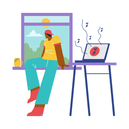 Man enjoying music on laptop  Illustration