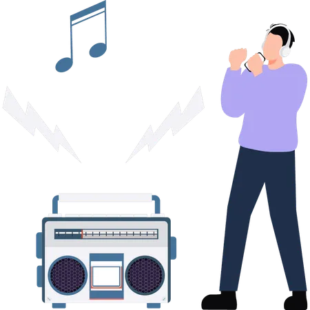 Man enjoying music party  Illustration