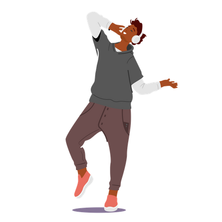 Man Enjoying Music While Listening Through Headphones Illustration