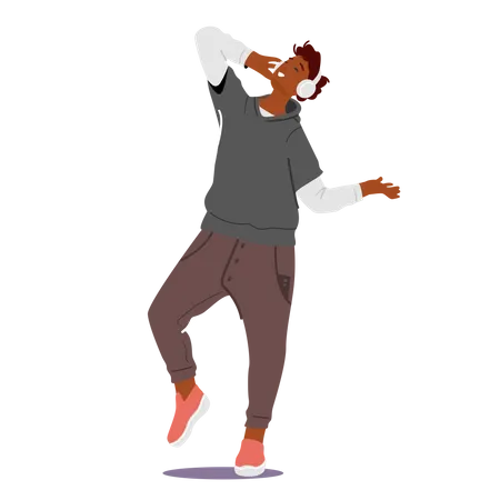 Man Enjoying Music While Listening Through Headphones  Illustration
